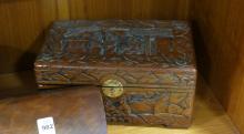 TWO TEA CADDIES AND JEWELLERY BOX