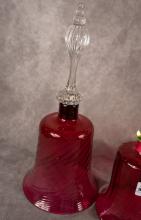 THREE ANTIQUE CRANBERRY GLASS WEDDING BELLS