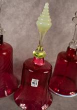 THREE ANTIQUE CRANBERRY GLASS WEDDING BELLS
