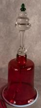 THREE ANTIQUE CRANBERRY GLASS WEDDING BELLS