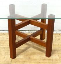 LOW TEAK GLASS TOP TABLE