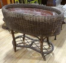 WICKER FERN STAND AND BABY BASKET