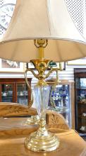 PAIR OF BRASS AND CRYSTAL TABLE LAMPS